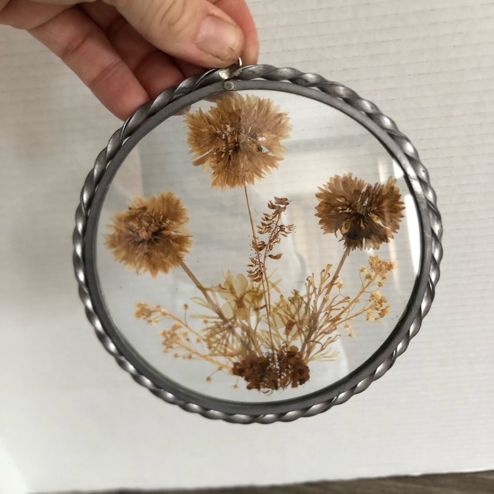 Vtg Pressed Flowers Sun Catcher - Picture 8 of 10